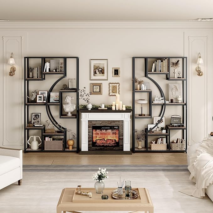 70.8" Tall Bookshelf Set of 2, 79" Wide Geometric Display Shelf with 18 Open Storage Shelves, Etagere Bookcase for Living Room, Office, Bedroom - Anti-Tip & Adjustable Feet
