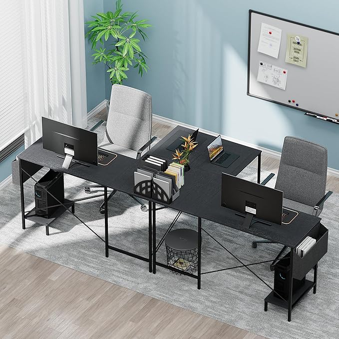 InfiniPower L Shaped Desk Gaming Computer 50 Inch Reversible Corner Table PC Work Table for Writing Study Student with Wood Tabletop Metal Frame CPU Stand Side Bag for Home Office Small Place