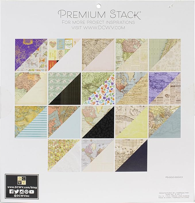 DCWV Printed Cardstock Paper 12x12, 36 Sheets of Scrapbook Paper for Crafts and Card Making, Double Sided Heavy Duty Cardstock with Foil Accents - World Maps