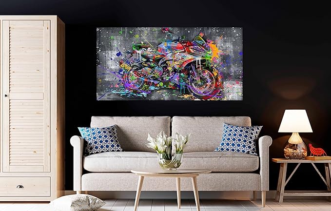 SIXTTART Banksy Motorcycles Wall-Art - Graffiti Canvas Art Wall Decor - Large Wall Decor For Living Room Ready To Hang Size 59" x 29"