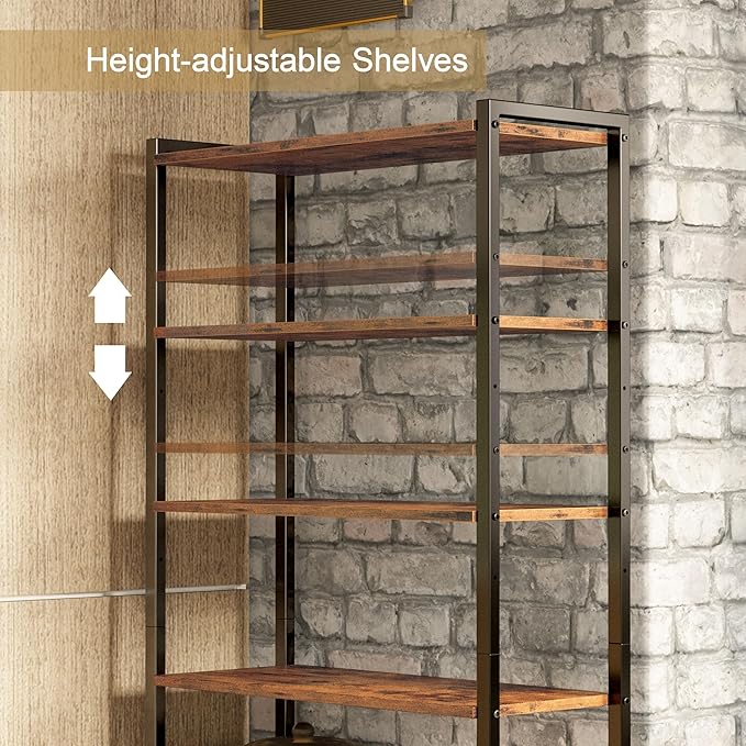 IRONCK Bookshelf and Bookcase with Two Louvered Doors and Four Shelves, 27.6" Wide Standing Storage Cabinet for Living Room, Home Office, Bedroom, Washroom, Vintage Brown