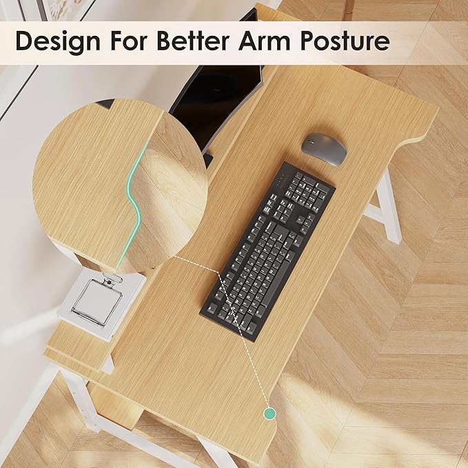 ALISENED 31.5 Inch Small Office Desk with Storage, Small Desk for Small Spaces, Compact Home Office Desk, Mini Study Desk for Bedroom, Warm Oak