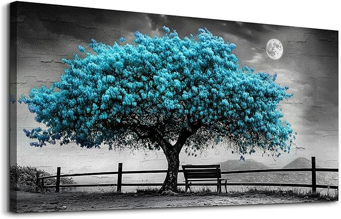 KELIYUAN Canvas Blue Tree Painting Wall Art Home Decoration Large Size Black And White Suitable For Living Room Office Bedroom Wall Decoration Printed Painting Modern Can Be Hung Directly 30x60 In