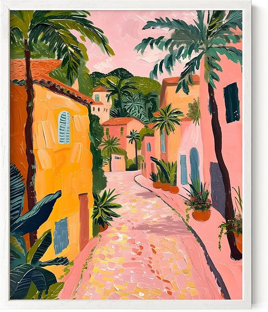 HAUS AND HUES Floral Art Wall Decor - Wildflowers Wall Art for Living Room, Floral Artwork for Bedroom Walls, Flower Painting for College Girls Dorm Room (Palm Tree City, White Frame, 8x10)