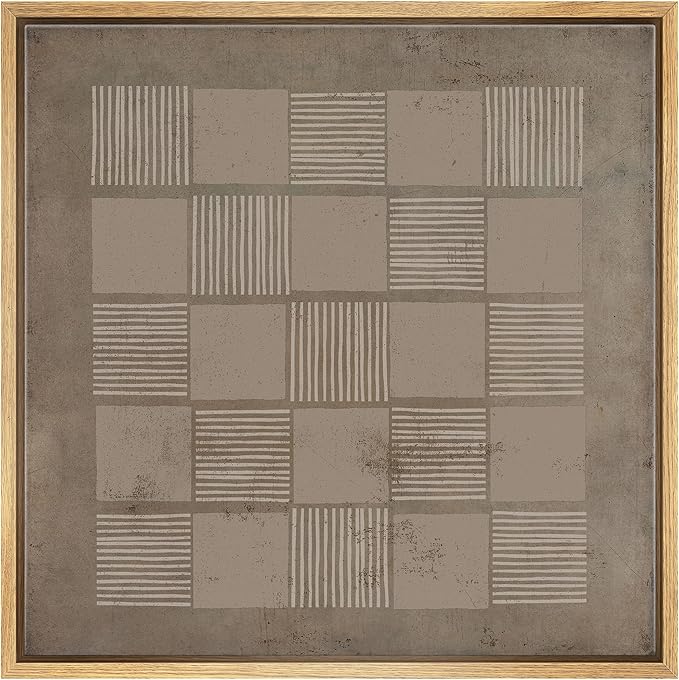 SIGNWIN Framed Canvas Print Wall Art Geometric Square Line Grunge Pattern Abstract Shapes Illustration Modern Art Decorative Boho Relax/Zen Nordic for Living Room, Bedroom, Office - 24"x24" Natural