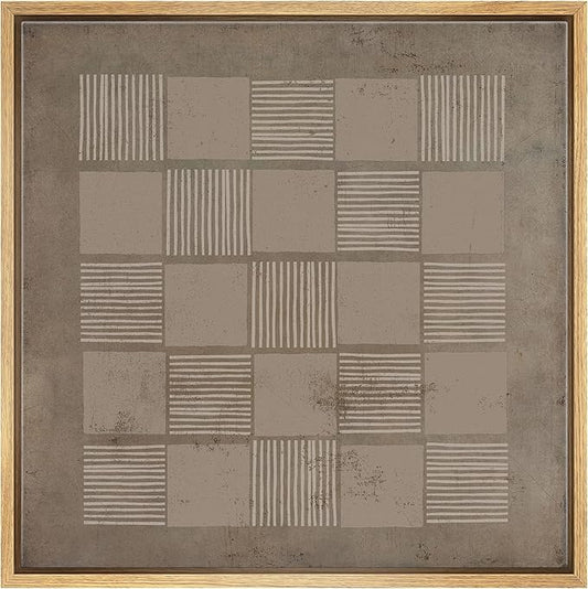 SIGNWIN Framed Canvas Print Wall Art Geometric Square Line Grunge Pattern Abstract Shapes Illustration Modern Art Decorative Boho Relax/Zen Nordic for Living Room, Bedroom, Office - 24"x24" Natural