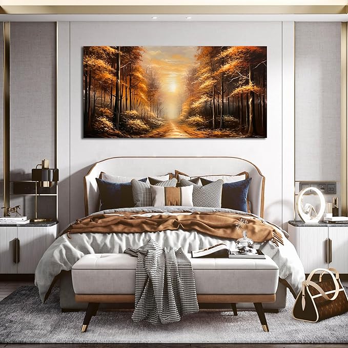 Large Wall Art for Living Room Bedroom Office Gold Forest Artwork Sunrise Landscape Nature Pictures Modern Wall Art Framed Canvas Prints 29x59 Inch