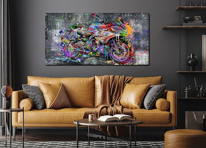 SIXTTART Banksy Motorcycles Wall-Art - Graffiti Canvas Art Wall Decor - Large Wall Decor For Living Room Ready To Hang Size 59" x 29"