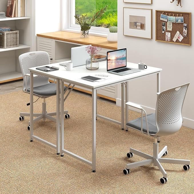 Giantex 40-Inch White Computer Desk, Home Office Desk with Heavy-Duty Metal Frame, Modern Simple Gaming Table PC Workstation, Versatile Small Desk for Bedroom, Small Spaces