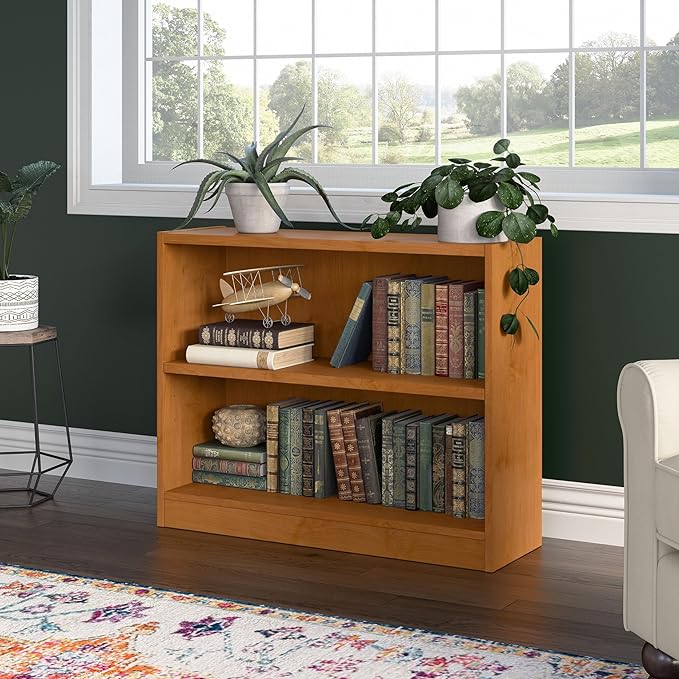 Bush Home Universal Small 2 Shelf Bookcase in Natural Cherry, Low Storage and Display Bookshelf for Home Office or Living Room Organization