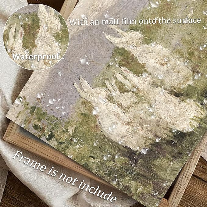uniro Abstract Easter Bunnies Wall Art Decor, Animal Rabbit Drawing Etching Rustic Picture, Vintage Farmhouse Decor Bunny Sketch Drawing, Minimalist Mid Century Country Room Decor (8" x 10"-UNFRAMED)
