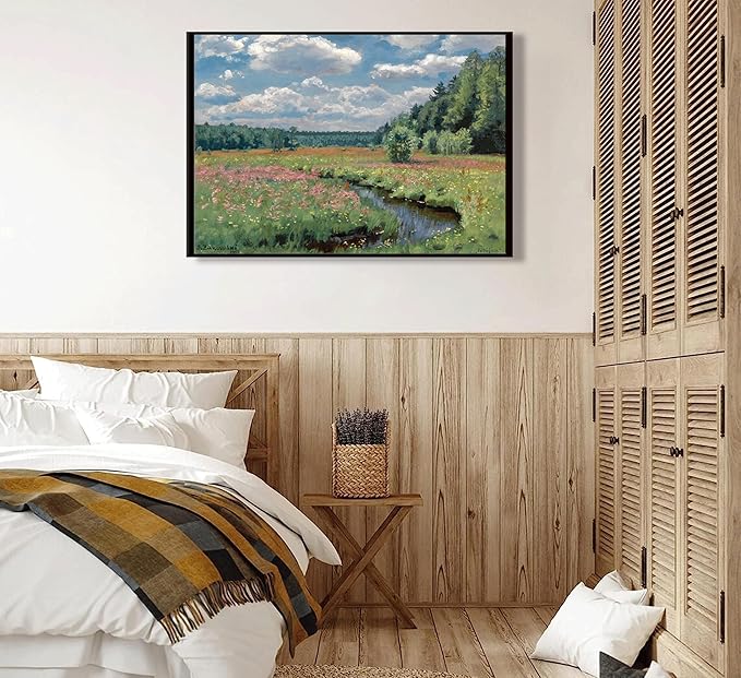 XXOUYLQ Vintage Landscape Canvas Wall Art Wildflower Field Painting Wildflowers Landscape Floral Scenery Oil Posters Wall Decor Unframed