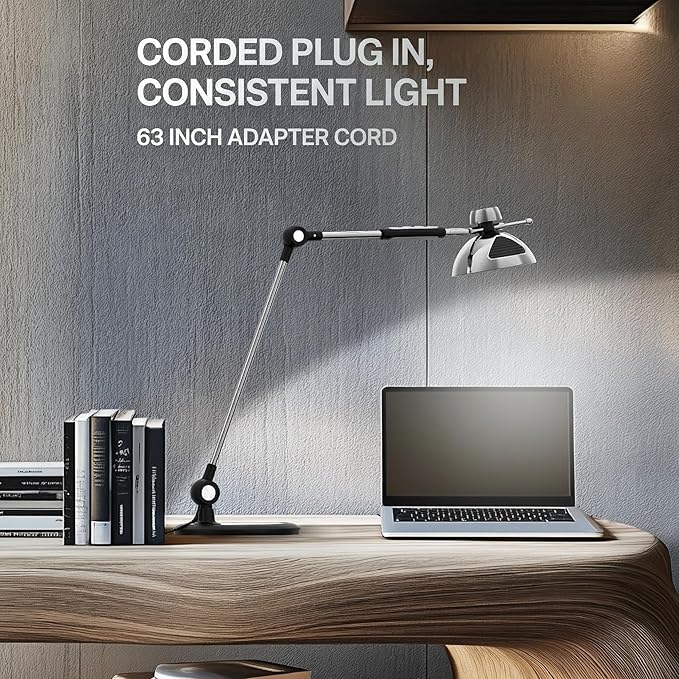 OTUS LED Desk Lamp for Home Office, Gesture On Off and Touch Control, Tall Architect Swing Arm Desk Light, 1500 Lux Eye Care Dimmable, 12 Levels, 3 Color Temps, Weighted Metal Base