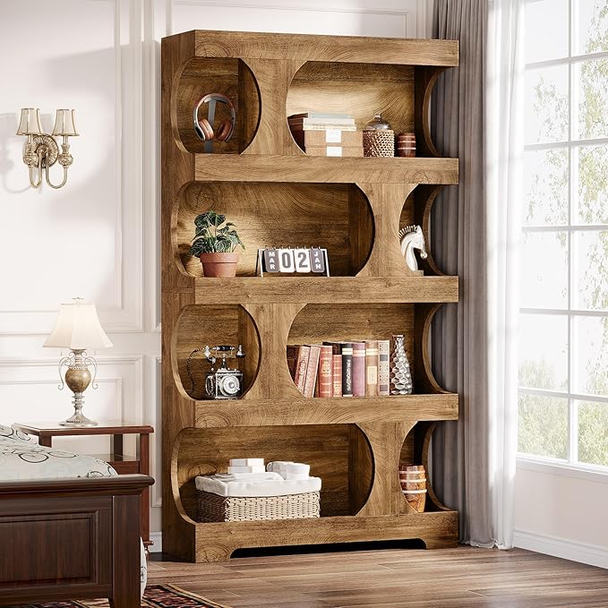 Tribesigns 71" Tall Bookcase, Modern Asymmetrical Bookshelf, 4-Tier Freestanding Display Shelf with Classic Shape, Large Library Book Shelf for Living Room, Home Office, Brown