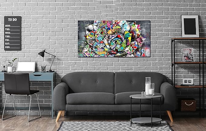 SIXTTART Floral Wall-Decor - Banksy Canvas Wall Decor - Graffiti Wall Art for Living Room Ready To Hang Size 40" x 20"