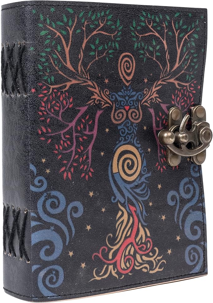 TUZECH Book of Spells Leather Bound Journal Deckle Edge Paper Grimoire Printed Diary Third Eye witchcraft supply and Witch Spell Notebook Antique Vintage Book for Men and Women (Blue Lady)