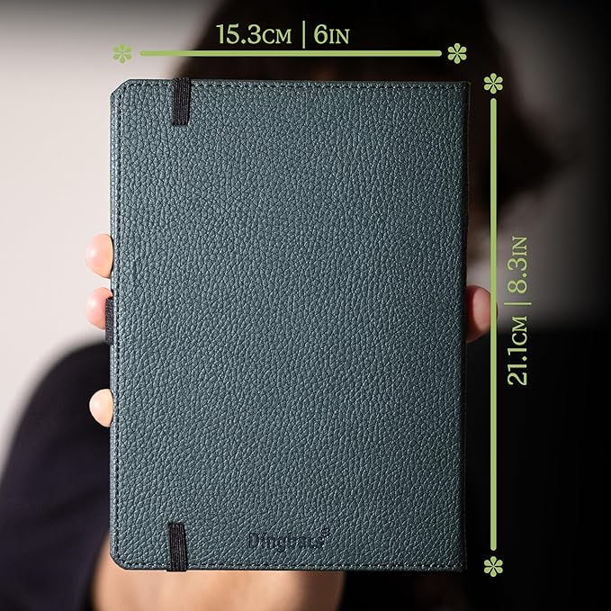 Dingbats* Wildlife Grid Writing Journal Notebook A5 - Vegan Leather Hardcover - Ideal for Work, Travel - Pocket, Elastic Closure, & Bookmark