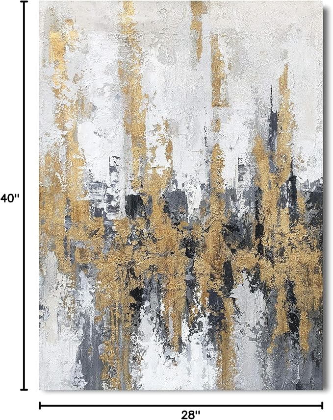 Yihui Arts Modern Abstract Skyline Canvas Wall Artwork with Gold Foil for Office Decoration