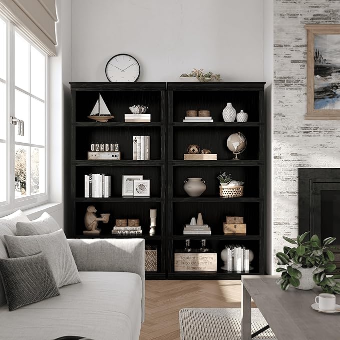GarveeHome 5 Tier Farmhouse Bookcase, 67.4" Tall Book Shelf with Storage, Wooden Bookshelves 5 Shelf Display Shelves for Home Office(67.4" H x 31.5" W x 12.8" D) (Black, 67.4" H x 31.5" W x 12.8" D)