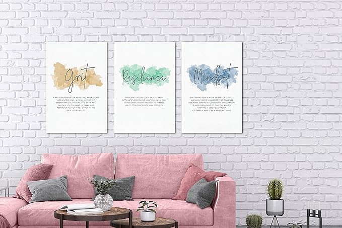 SHMAO Office Canvas Wall Art Motivational Wall Decor, 3 Piece Grit Resilience Mindset Print Pictures for Office Wall Decor Women Inspirational Framed Artwork Home Office Decor 16”x24”x3 Panels
