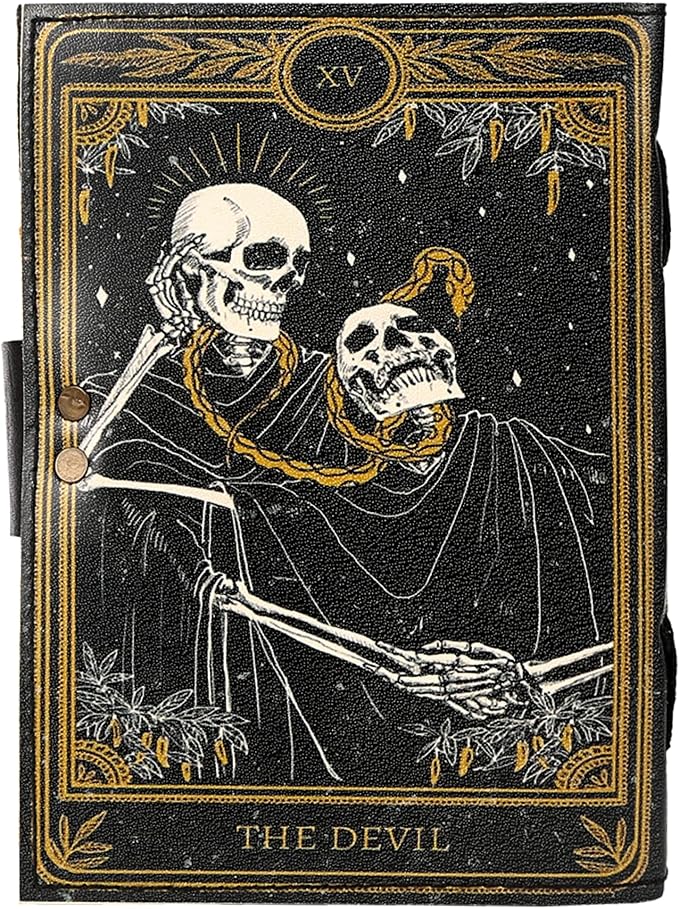 TUZECH Book of Spells Leather Bound Journal Deckle Edge Paper Grimoire Printed Diary Third Eye witchcraft supply and Witch Spell Notebook Antique Vintage Book for Men and Women (The Devil)