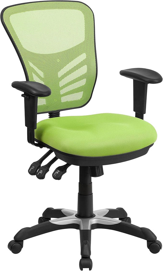 Flash Furniture Nicholas Mid-Back Swivel Office and Gaming Chair, Ergonomic Mesh Office Chair with Adjustable Lumbar Support and Height, Green