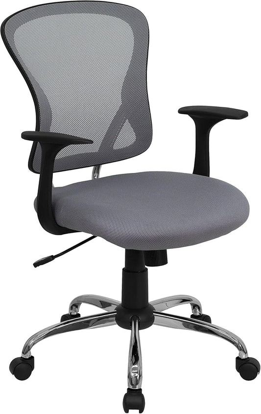 Flash Furniture Alfred Mid-Back Gray Mesh Swivel Task Office Chair with Chrome Base and Arms