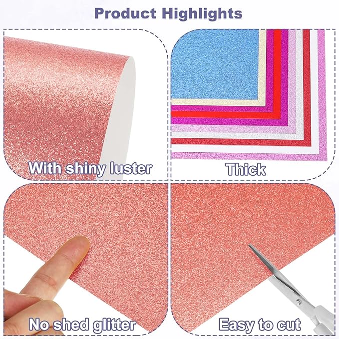 PATIKIL 10Sheets Rose Gold Glitter Cardstock, 12x12In Glitter Paper Card Stock Shiny Scrapbook 250gsm Sparkly Paper Large Shimmer for Crafts Scrapbook DIY Art Wedding Party