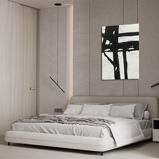 NANKAI Hand-Painted Black and White Abstract Wall Art Contemporary Minimalist Oil Painting Art 45x30 inch Large Painting Art for Home Walls Living Room Hallway Wall Decoration