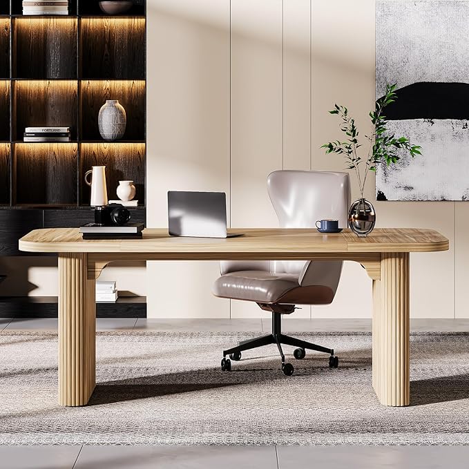 Tribesigns 62-Inch Modern Executive Desk, Wood Office Desk, Large Aesthetic Computer Desk with Double Pedestal, Workstation for Home Office (Natural Oak)