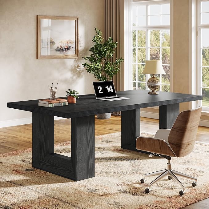 Tribesigns 62.99" Home Office Desk, Large Farmhouse Executive Desk, Computer Table for Office, Conference Room (Black)