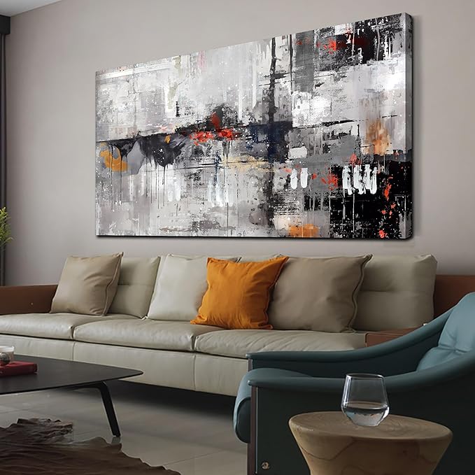 WDHCG Abstract Wall-Art Canvas - Gray Wall Art for Living Room- Black and White Wall Decor Bedroom Office Pictures Size 29" x 59"