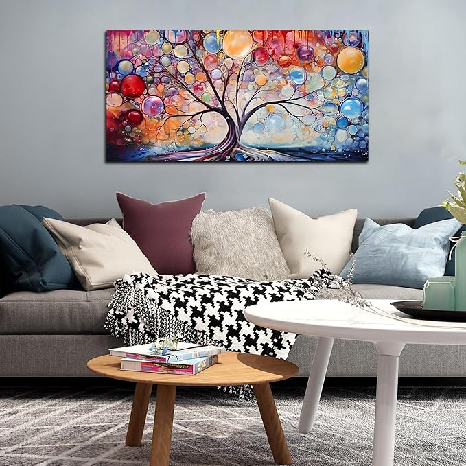 SIXTTART Tree Pictures Wall Decor Living Room - Colorful Artwork for Wall - Large Canvas Wall Art Ready to Hang Size 20" x 40"