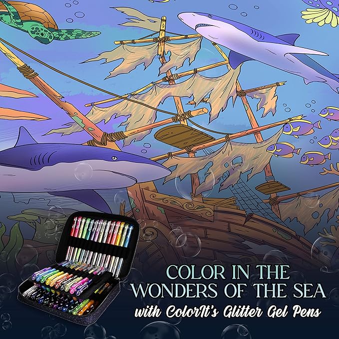 ColorIt Underwater Wonders Adult Coloring Book, 50 Under the Sea Coloring Pages, USA Printed with Spiral Binding, Hardback Covers, and Ink Blotter | for Arts and Crafts, Ocean Coloring Book for Adults
