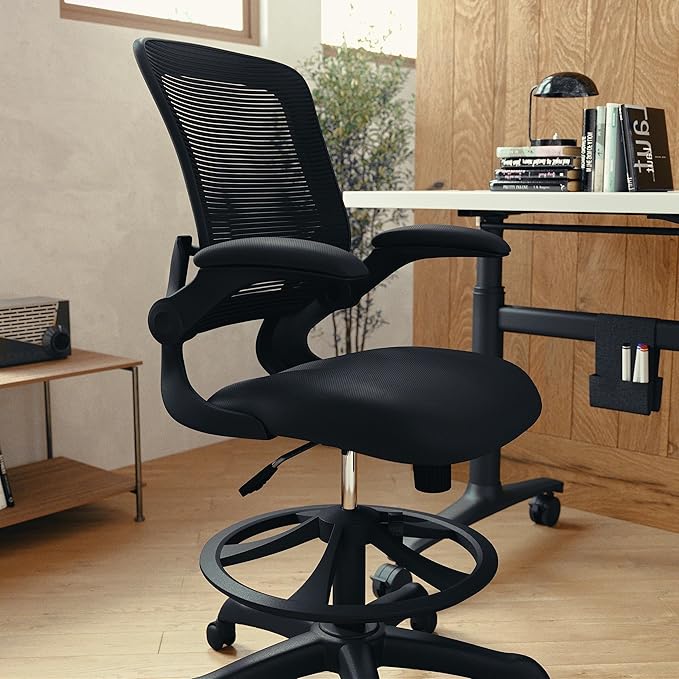 Flash Furniture Kale Mid-Back Swivel Office Chair with Adjustable Foot Ring, Lumbar Support, and Seat Height, Ergonomic Mesh Executive Chair, Black