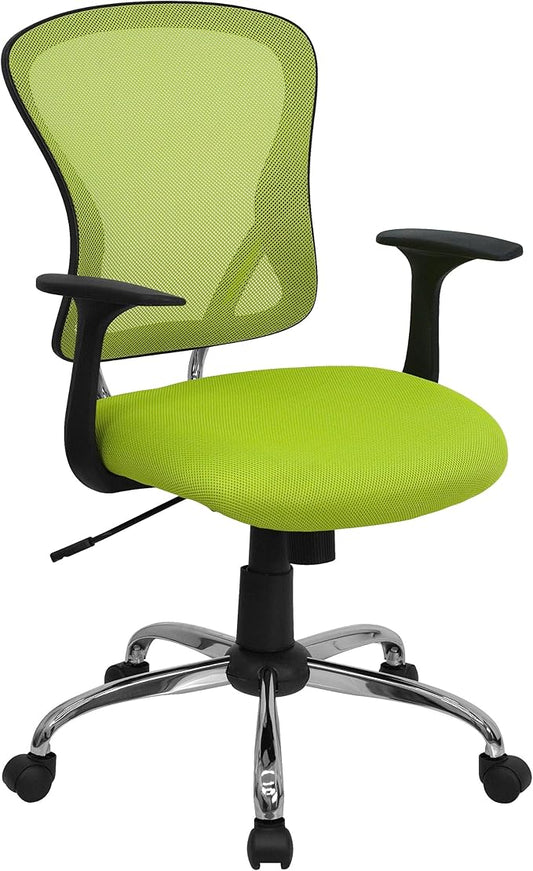 Flash Furniture Alfred Mid-Back Green Mesh Swivel Task Office Chair with Chrome Base and Arms