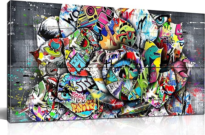 SIXTTART Flower Pictures Wall-Decor - Banksy Street Wall Art - Large Abstract Canvas Wall Art Ready To Hang Size 59" x 29"