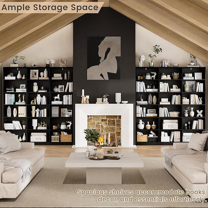 71.6” Tall Bookshelf, Black Bookcase with 18 Shelves, Triple Row Freestanding Display Storage Shelvesm, 6 Tier Wide Book Case for Bedroom Living Room Home Office