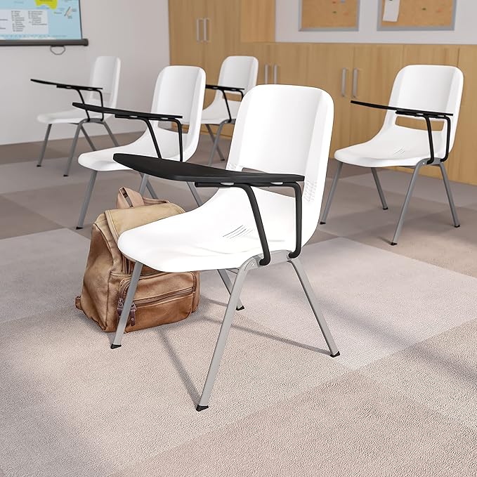 Flash Furniture White Ergonomic Shell Chair with Left Handed Flip-Up Tablet Arm