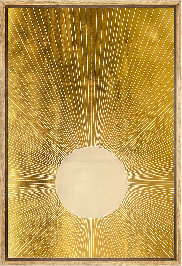 IDEA4WALL Framed Canvas Print Wall Art Rays of Light from Yellow Sun Astronomy & Space Cosmic Illustrations Modern Art Glam Scenic Multicolor Warm for Living Room, Bedroom, Office - 16"x24" Natural