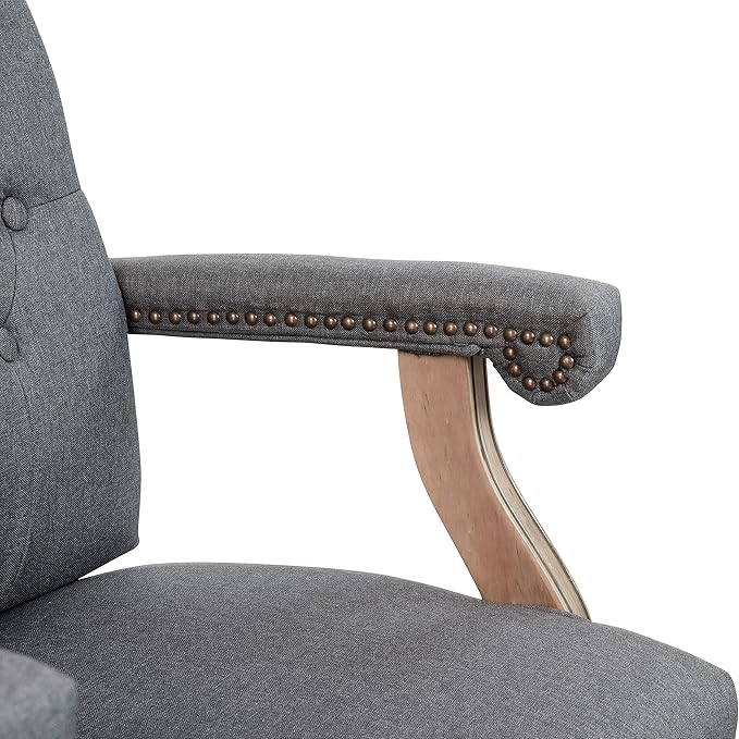 Flash Furniture Derrick Traditional Office Chair - Gray Fabric Tufted Swivel Office Chair - Home Office Desk Chair with Driftwood Base