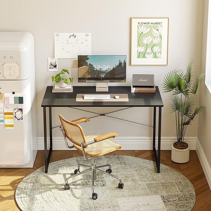 CubiCubi Computer Desk 32" Study Writing Table for Home Office, Modern Simple Style PC Desk, Black Metal Frame, Dark Black