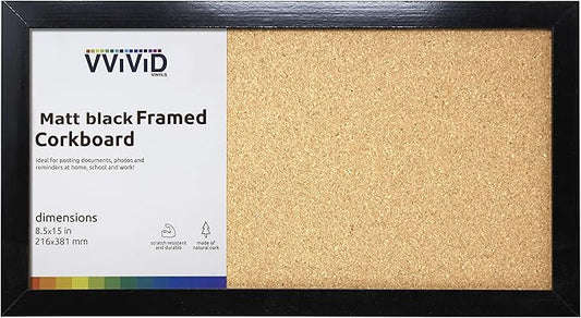 VViViD Cork Bulletin Board (Black Framed - 8.5" x 15")