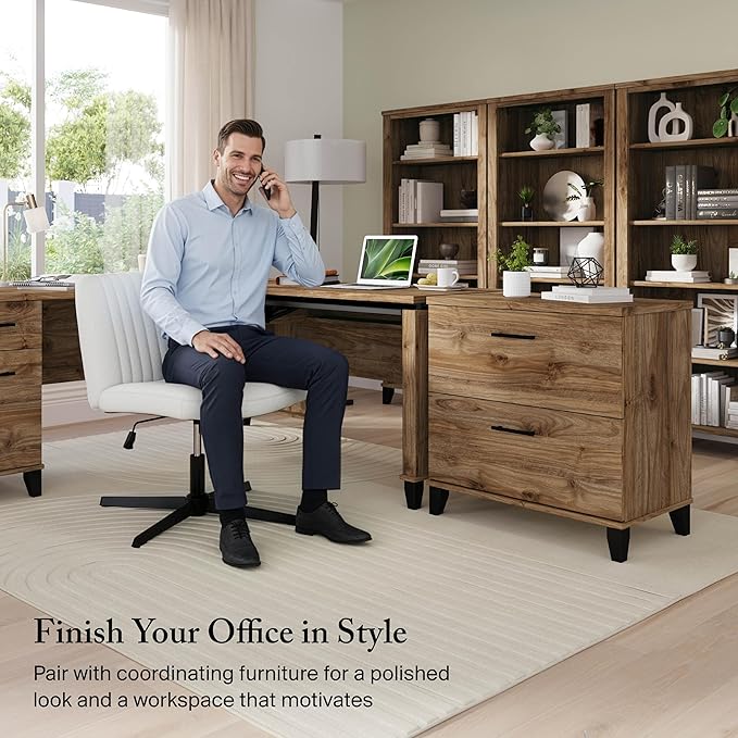 Bush Home Somerset 5 Shelf Bookcase in Fresh Walnut, Tall Bookshelf, Large Book Shelf for Living Room, Home Office, or Entryway