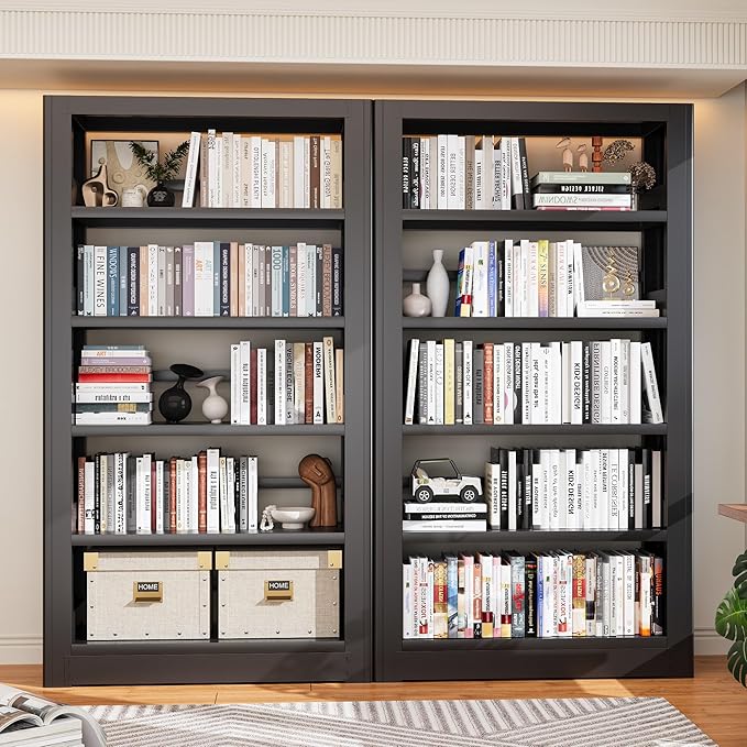 Metal Bookshelf,69" Tall Wide Industrial Bookshelf,5-Tier Sturdy Bookcase with Adjustable Shelves,Heavy Duty Strong open bookshelf,Black Bookcase with 6 Shelves for Office, Living Room, Library