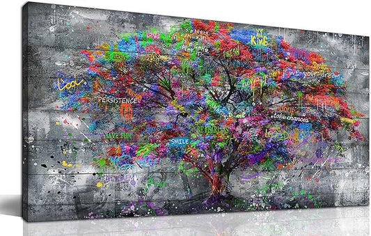 SIXTTART Tree Large Canvas Wall-Art For Living Room - Graffiti Forest Wall Art - Abstract Modern Home Office Wall Decor Ready to Hang Size 59" x 29"