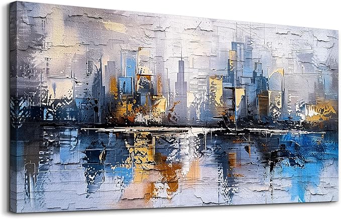 KELIYUAN Yellow And Blue Graffiti Wall Art Home Decoration Painting Large Abstract Urban Modern Oil Painting Printed Living Room Decoration And Bedroom Office Wall Decor Aesthetics 30 X 60 Inches