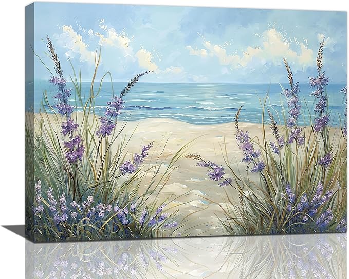 Luxvio Beach Ocean Wall Art Coastal Pictures Wall Decor Watercolor Seaside Canvas Painting Beach Artwork for Bathroom Living Room Bedroom Kitchen Office 16 x 12 inch