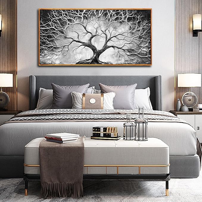 Framed Wall Decor for Office - Modern Abstract Wall Art - Tree Wall Painting for Living Room Ready to Hang Size 29" x 59"