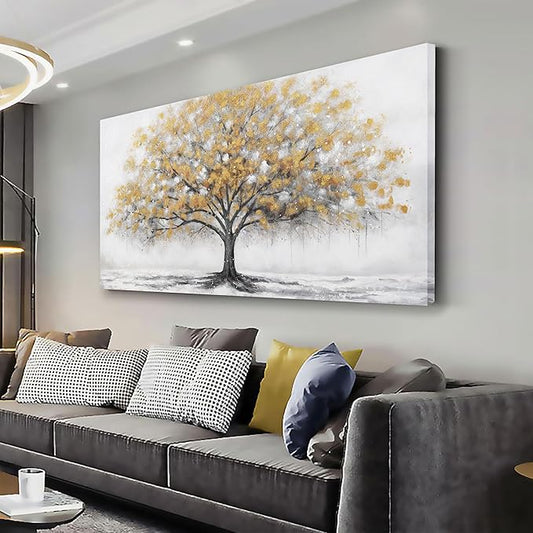 Glvzygy Wall Art Abstract Gold Tree of Life Canvas Modern Art Oil Painting Texture Tree Painting Living Room Bedroom Dining Room Home Office Decor Wall Decor 29" x 58"